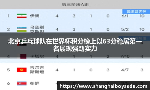 北京乒乓球队在世界杯积分榜上以63分稳居第一名展现强劲实力